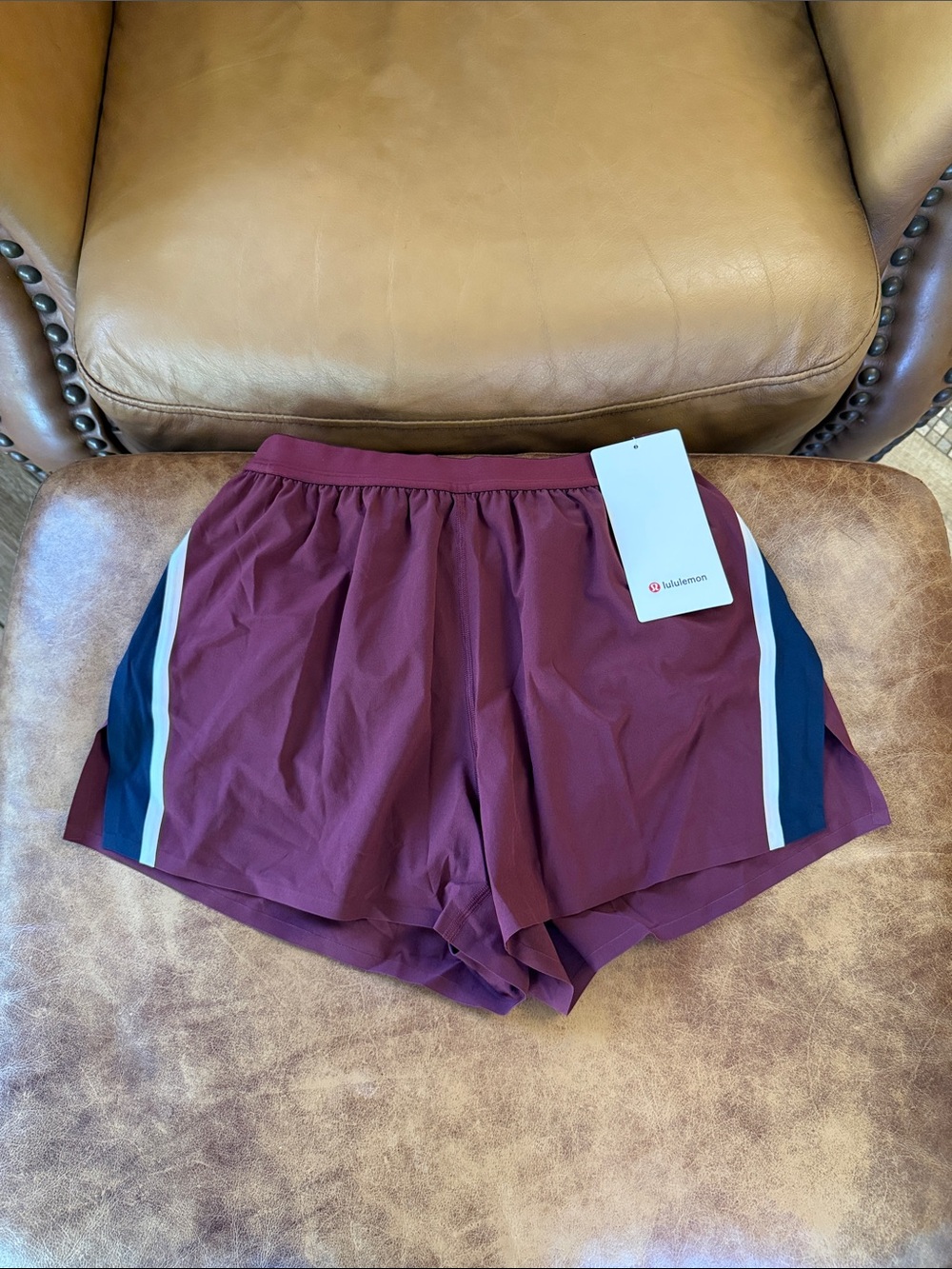 NWT Lululemon High Rise Split Short 3” Stripe Sz XS Burgundy Bay True Navy Ivory